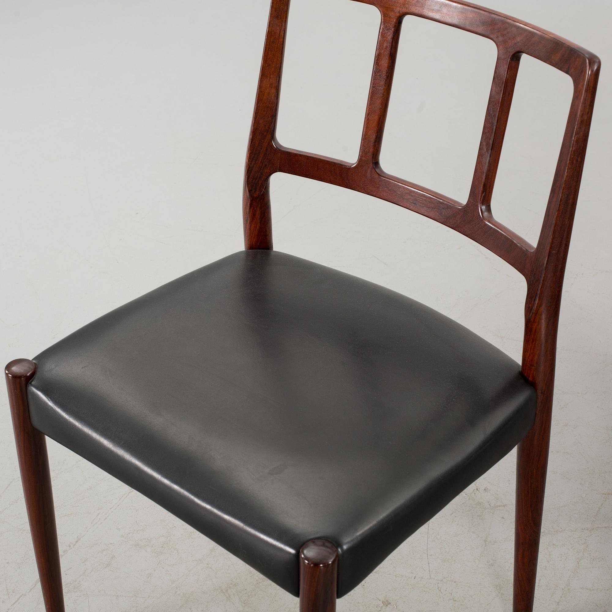Six 1960's dining chairs, "Louise", Johannes Andersen, A.Andersen & Bohm, Denmark.