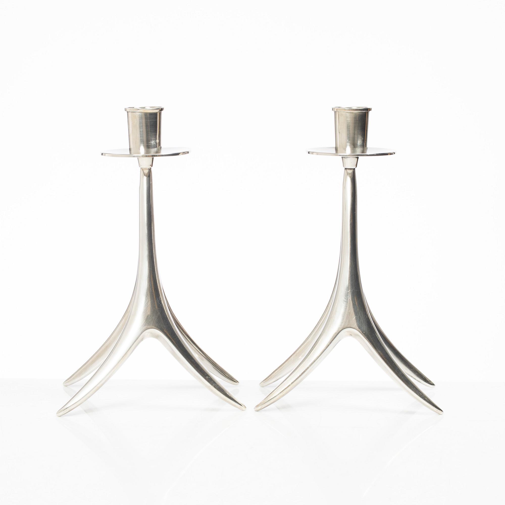 Anna-Greta Eker, ljusstakar, ett par, silver, Auran Kultaseppä Oy, Åbo, 1962.