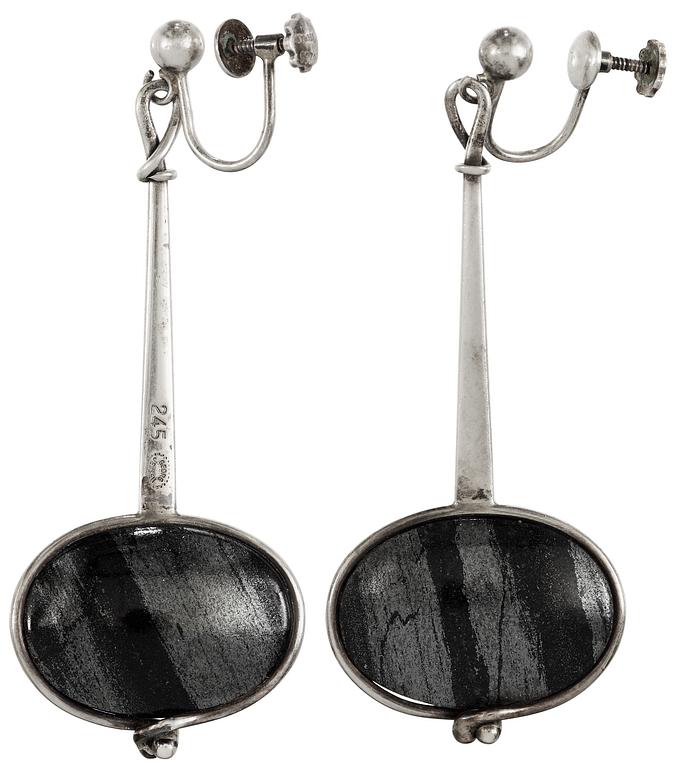 Vivianna Torun Bülow-Hübe, A pair of Torun Bülow Hübe sterling and labradorites earrings by Georg Jensen, Copenhagen 1945-77.