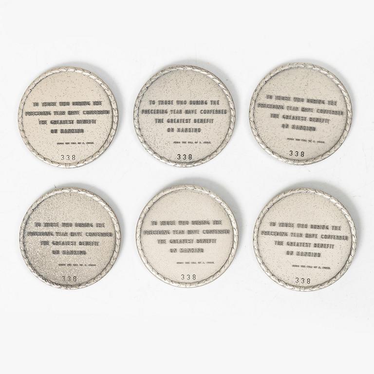 Minnesmedaljer, 6 st, silver, "1970 års Nobelpristagare", Sporrong, Norrtälje 1971.