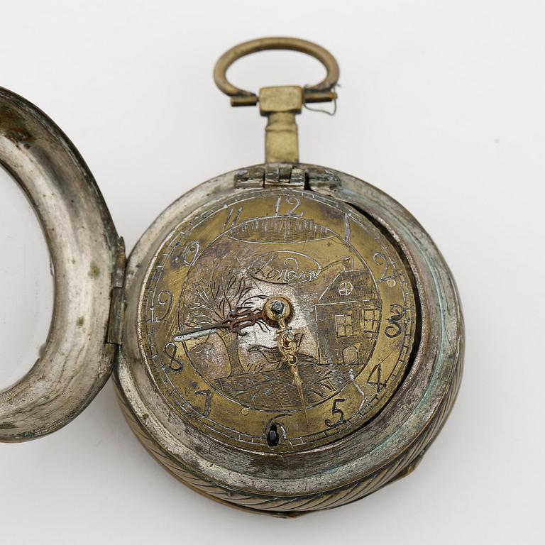 HERRFICKUR, 3 st, silver resp mässing, samtliga London, 1700-1800-tal. Silveruren tot ca 305 gram.