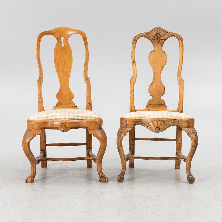 An assembled suite of ten rococo chairs, Western Sweden, later part 18th century.