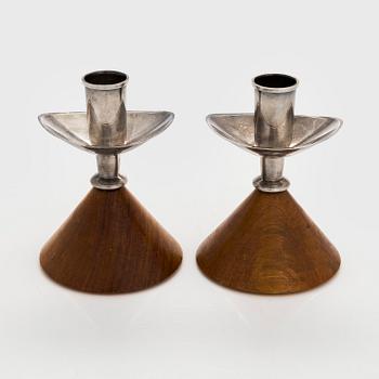 Anna-Greta Eker, a pair of silver and mahogny candlesticks, Auran Kultaseppä, Turku 1965.