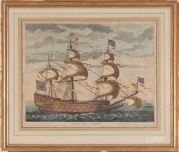 KOPPARSTICK, 2 stycken, kolorerade, 1800-tal.