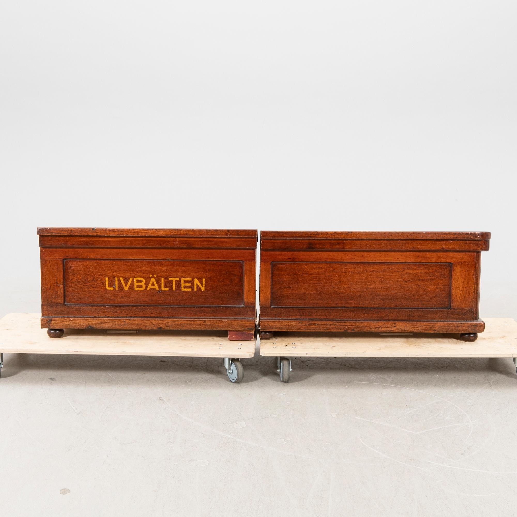 A set of table and two benches from a ship 20th century.