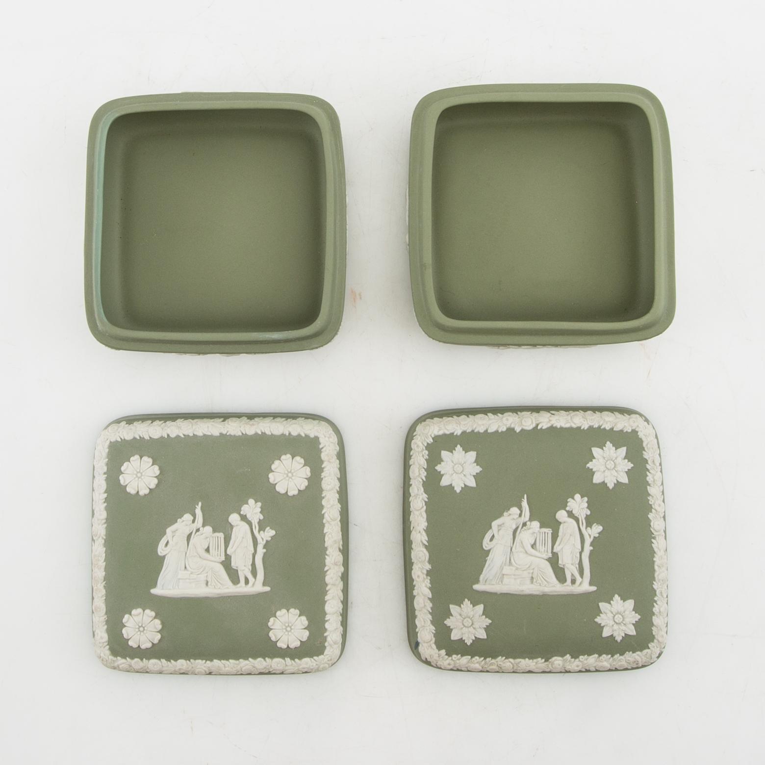 A collection of boxes, plates, and a vase 9 dlr mostly Wedgwood England 20th century jasperware.