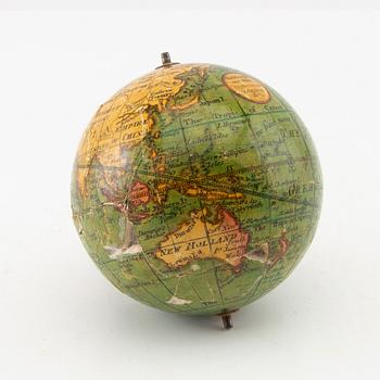 Pocket globe with case, Harris and son London 1812. Hand-coloured copper engraving on papier-mâché and plaster...