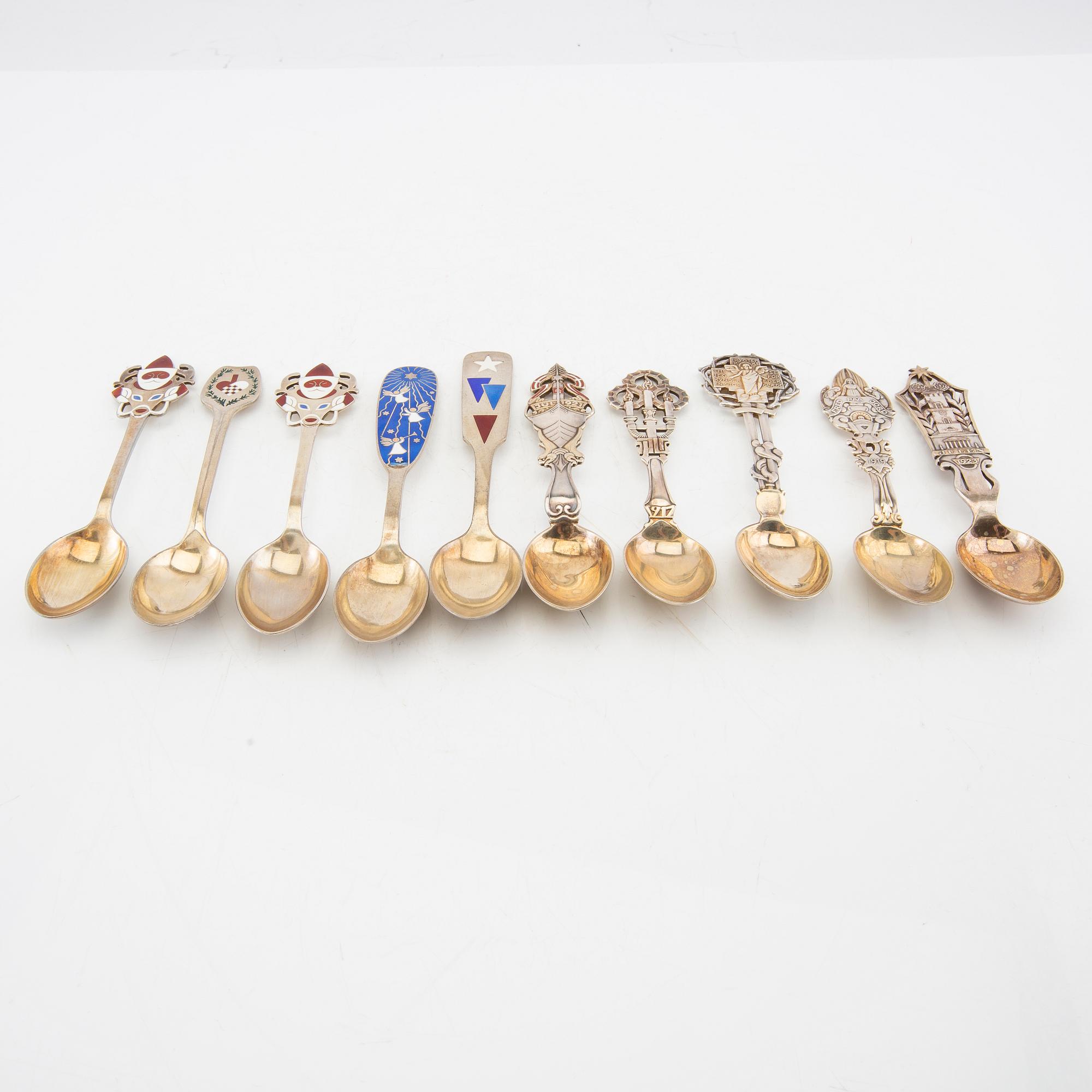 Anton Michelsen, anniversary spoons 10 pcs sterling silver for Georg Jensen, Denmark, second half of the 20th century.