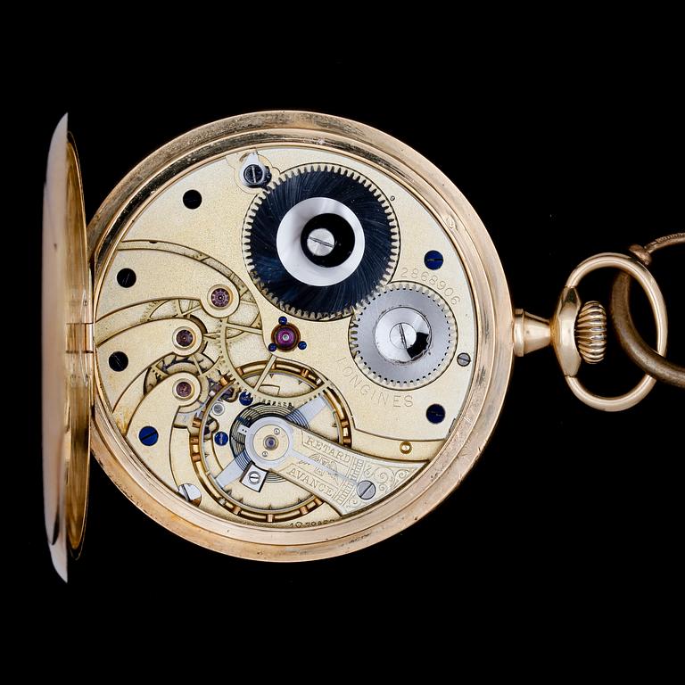 HERRFICKUR / FRACKUR, 18k guld, två boetter, urtavla och ur märkt Longines, omrking 1900-talets mitt. Tot vikt 62g.