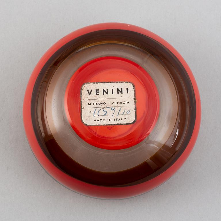 A glass bowl by Venini, Murano, Italy, numbered 115  9/10.