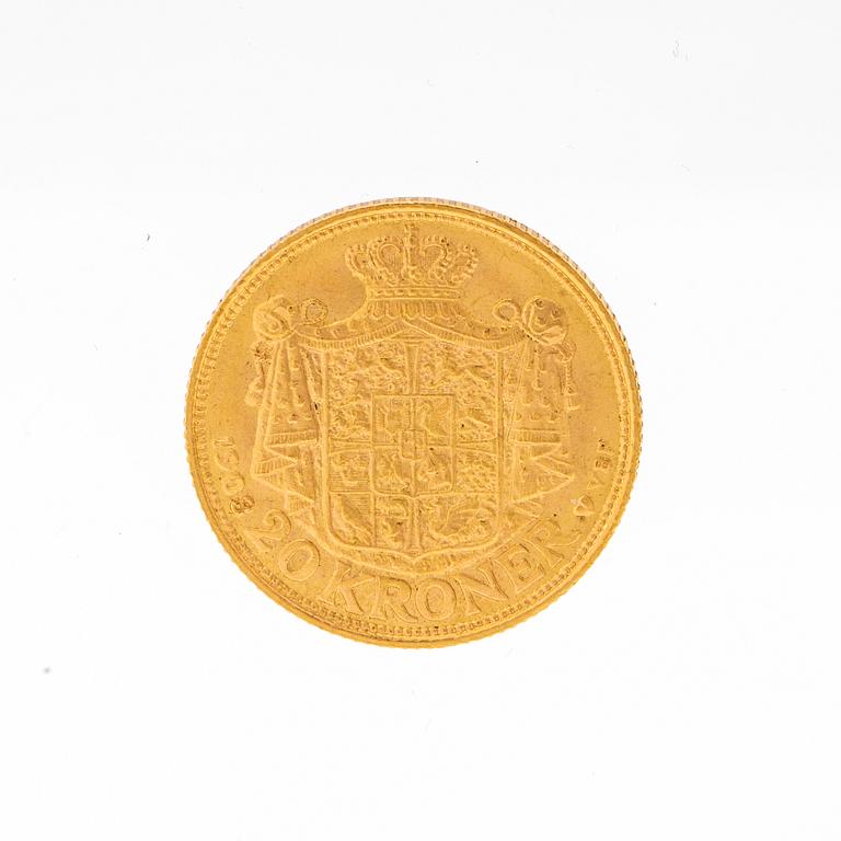 Guldmynt 20kr Frederik VIII, Danmark 1908.