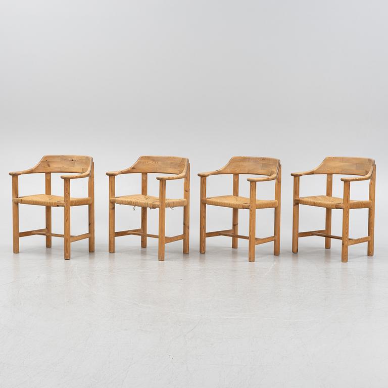 Rainer Daumiller, a set of four pine armchairs, Denmark, 1960s/70s.