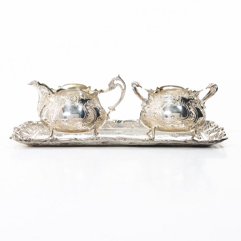 Tray, cream jug and sugar bowl, silver, GEWE, Malmö, 1959–68.