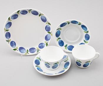 KAFFEKOPPAR, 12 delar, benporslin "Prunus", Stig Lindberg, Gustavsberg.