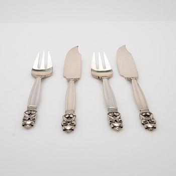 Johan Rohde, fish cutlery, 16 pieces, silver, "Konge / Acorn", Georg Jensen, Denmark.