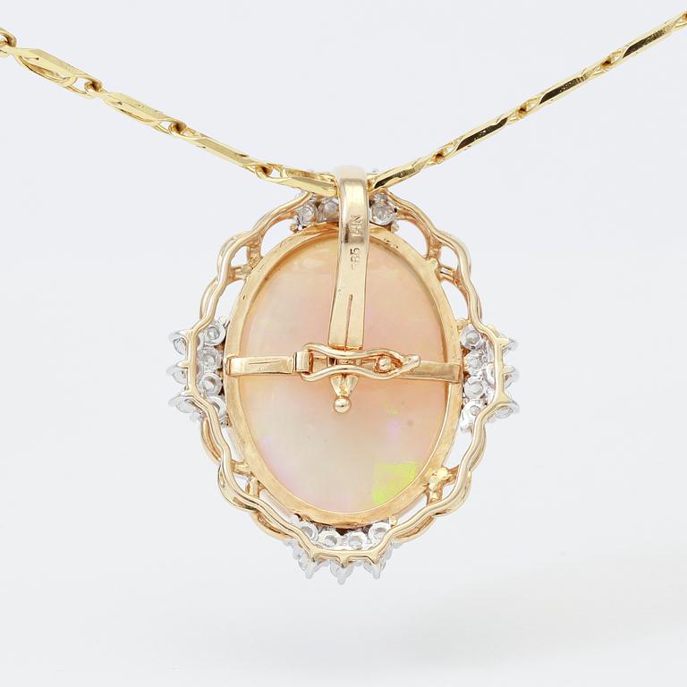 HÄNGE MED KEDJA, opal samt briljanter totalt ca 0,70 ct.