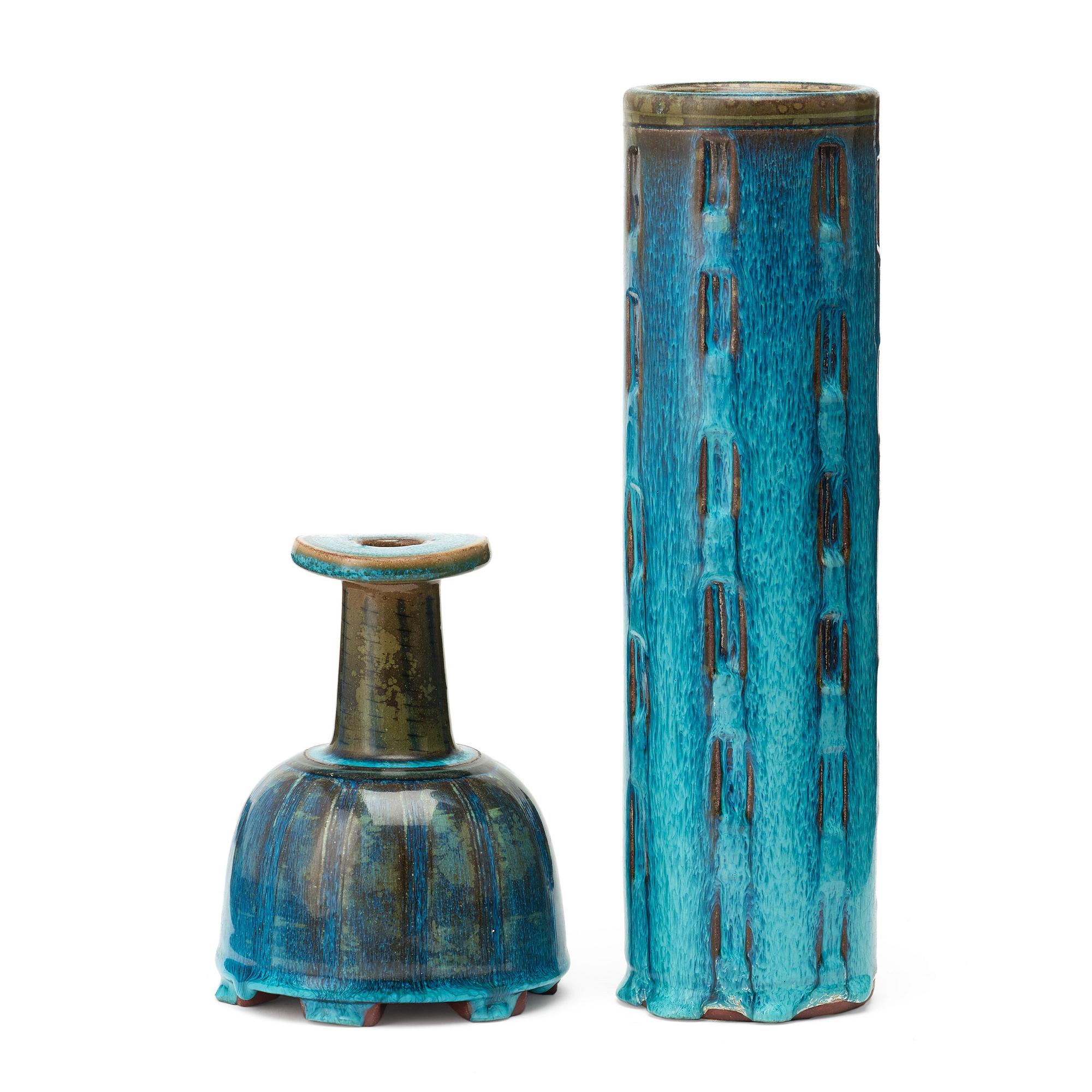 Wilhelm Kåge, vaser, 2 st, "Farsta", stengods, Gustavsbergs studio 1960 och 1958.