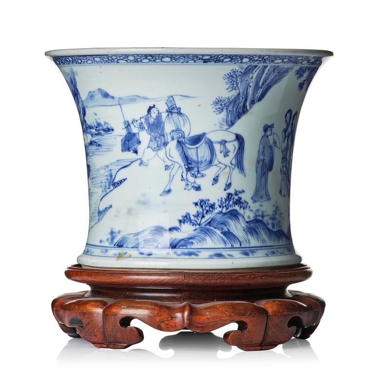 A blue and white ’Western Chamber’ brush pot, Bitong, Qing dynasty, early Kangxi (1662-1722).