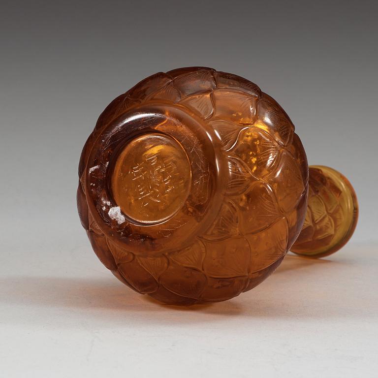 A Chinese amber coloured peking glass vase, 20th Century, with a Tongzhi mark.