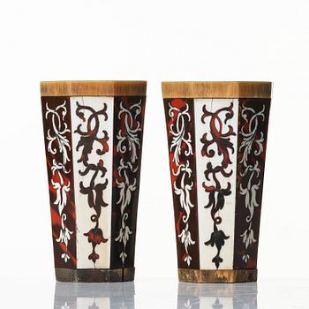 A pair of Baroque style 19th century game cups. Veneered with tortoiseshell and antler.