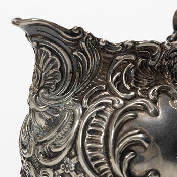 A three-piece rococo-style silver coffee service, GEWE, Malmö, 1955.
