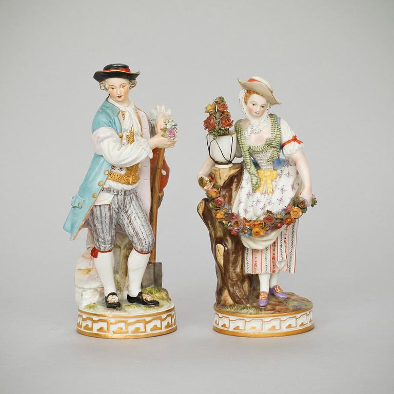 FIGURINER, ett par, porslin, Meissen. Tidigt 1900-tal.