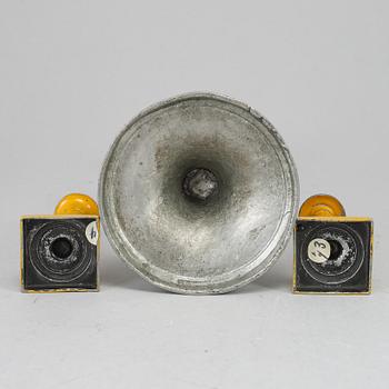 Three Biedermeier candlesticks, probably Germany, first half of the 19th century.