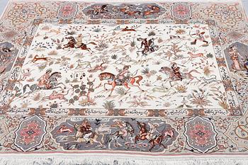 A carpet, Tabriz, figural, part silk, figural, ca 208 x 164 cm.