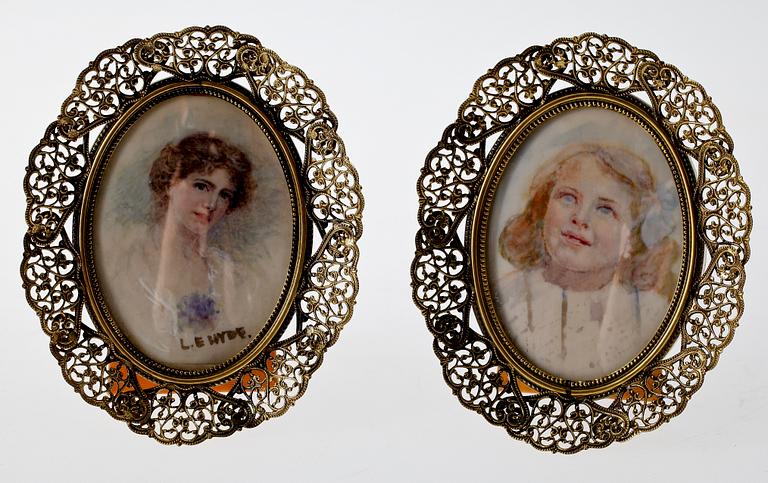 PARTI MINIATYRPORTRÄTT, 9 st, omkring 1900-1900-talets första hälft.