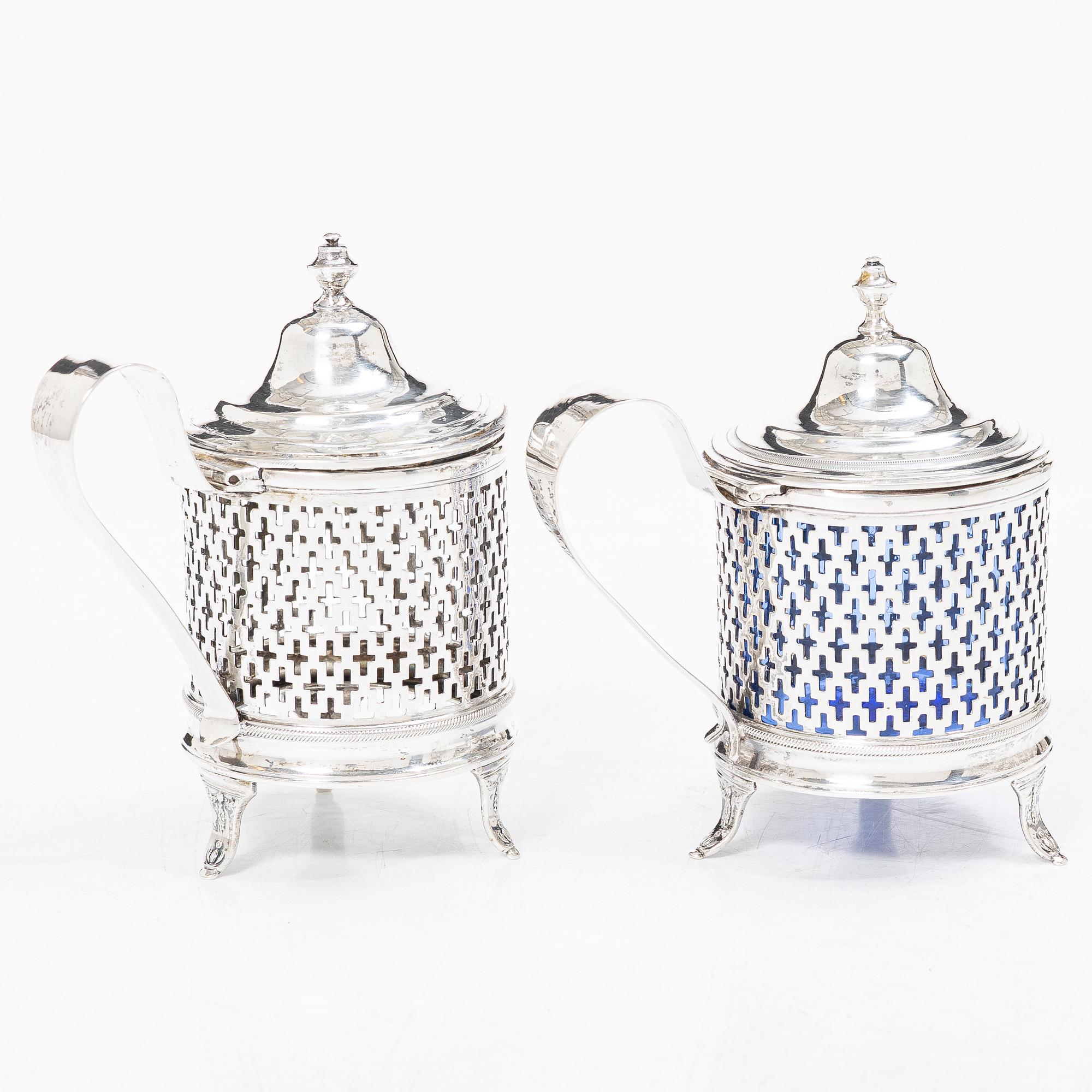 A pair of Swedish mustard pots, silver, probably Gustaf Hamnqvist, Åmål, 1797 (active 1789 - 1818).