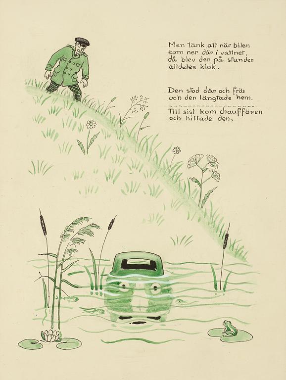 Elsa Beskow, "Röda bussen och gröna bilen. Bilderbok av Elsa Beskow (Bilderbok till Johan från farmor)".