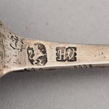A Swedish silver spoon, mark of Hans Wiggman, Kalmar (1712-61).