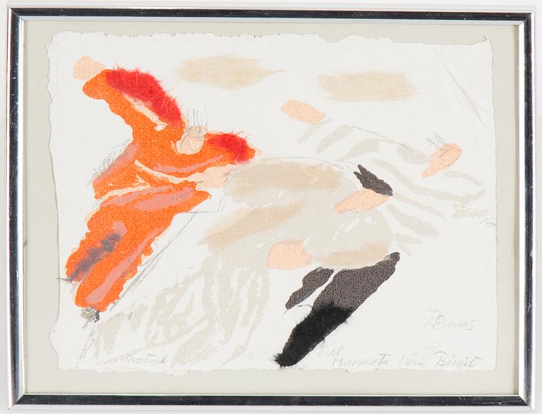 Birgit Broms, a litograph with collage, signed.