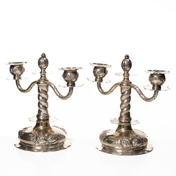C.G. Hallberg, Kandelabrar, ett par, silver, barockstil, Stockholm 1946.