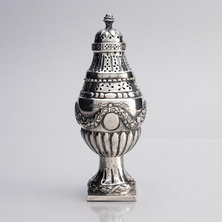 A Danish 18th century silver sugar caster, mark of Niels Pihl, Copenhagen 1783.
