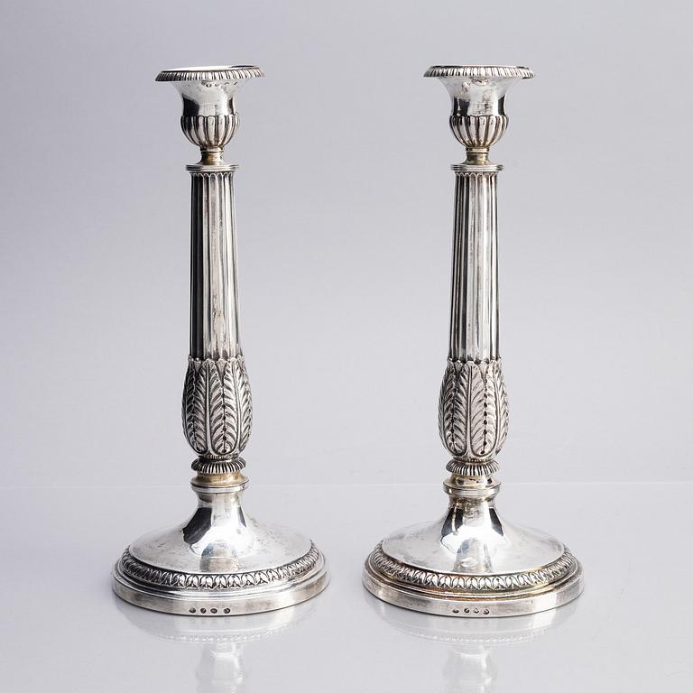 A pair of Danish 19th century silver candlesticks, marks of Carl Fredrik Westrup, Copenhagen 1827.