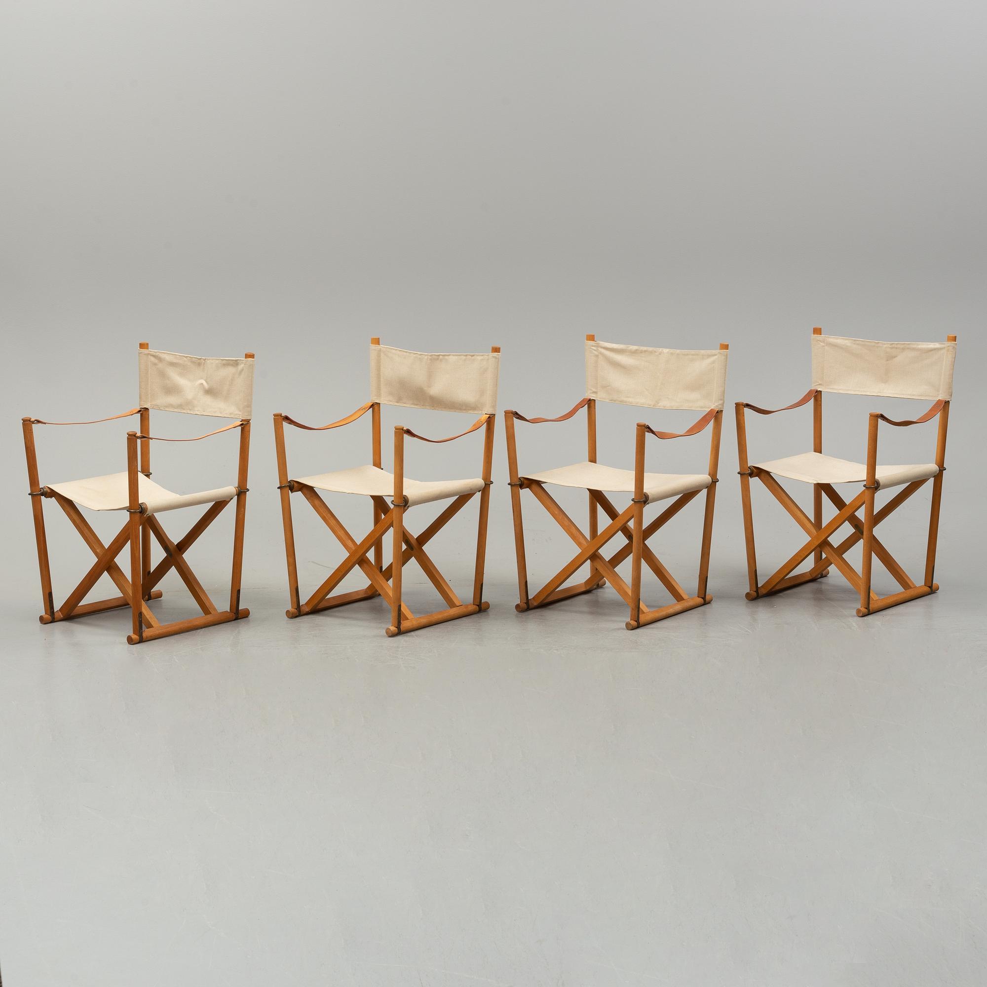 Mogens Koch, a set of four folding chairs, Kado, late 20th century.