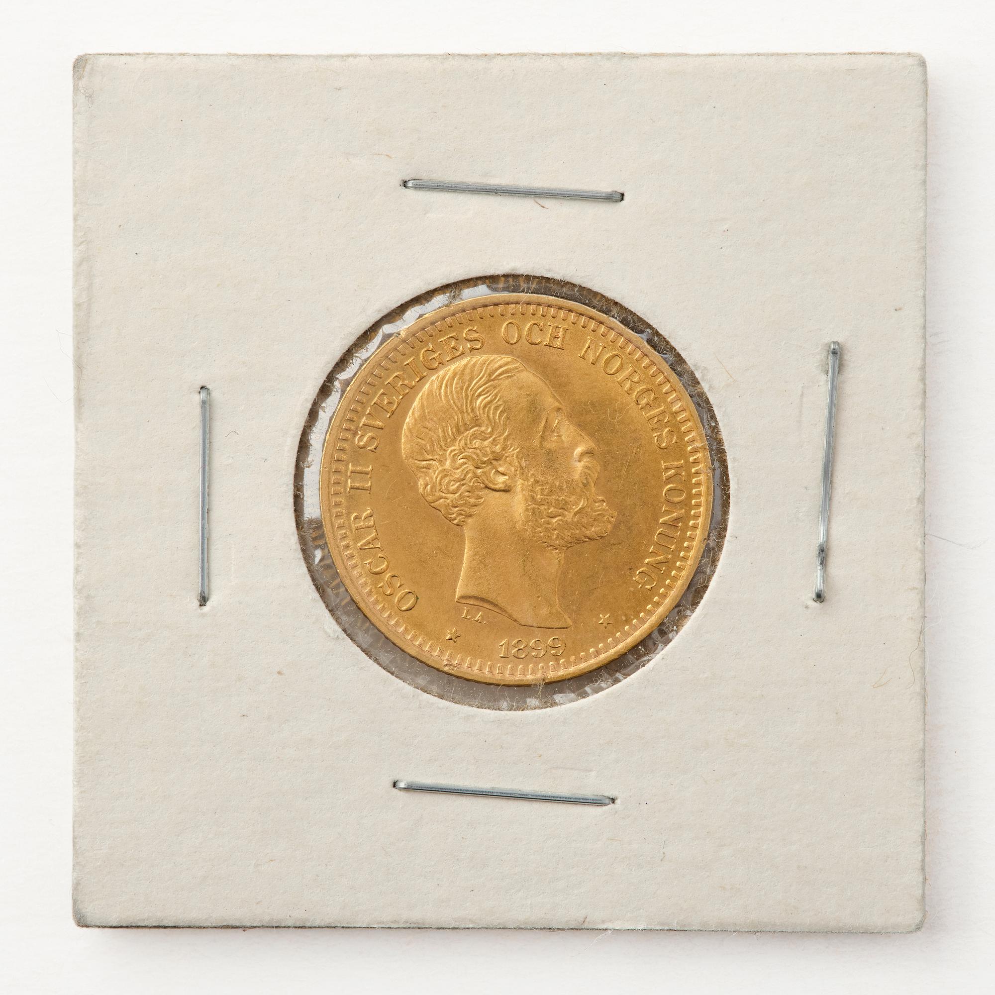 Gold coin, Oscar II, Sweden, 20 kronor, 1899.