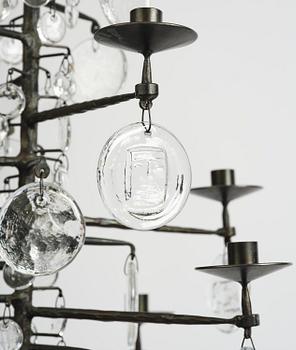 Erik Höglund, a wrought iron and glass chandelier, Boda Smide.