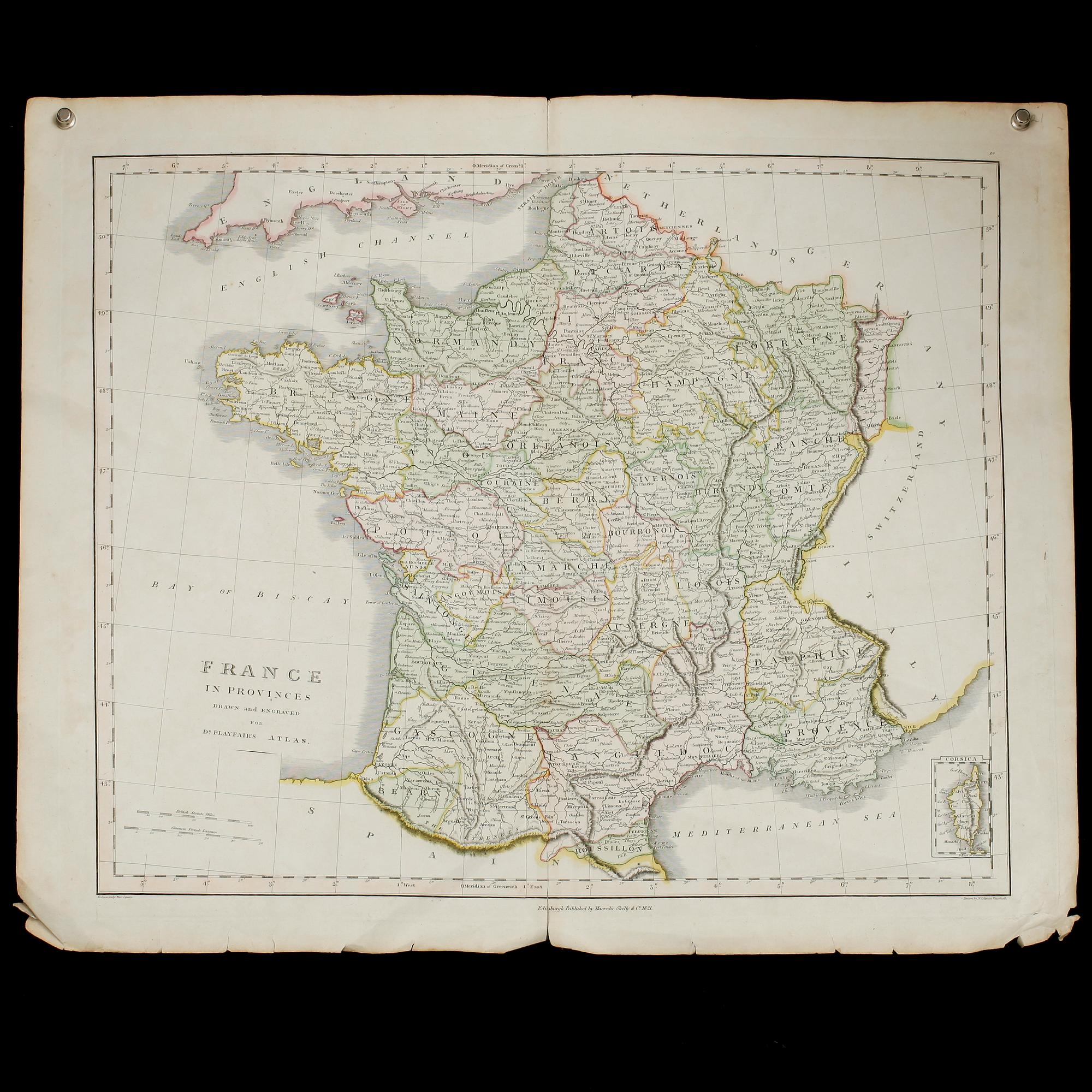 KARTA, Frankrike, N Coltman Vauxhall, 1821.