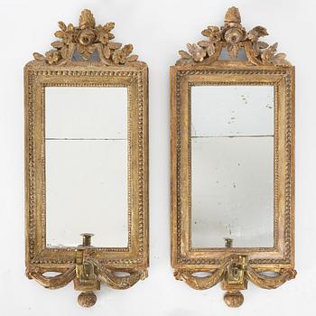 Spegellampetter, ett par, för ett ljus, sent 1700-tal, Gustavianska.