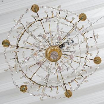 A Russian / Northern European Louis XVI-style gilt brass and blue glass six-branch chandelier, 19th century.