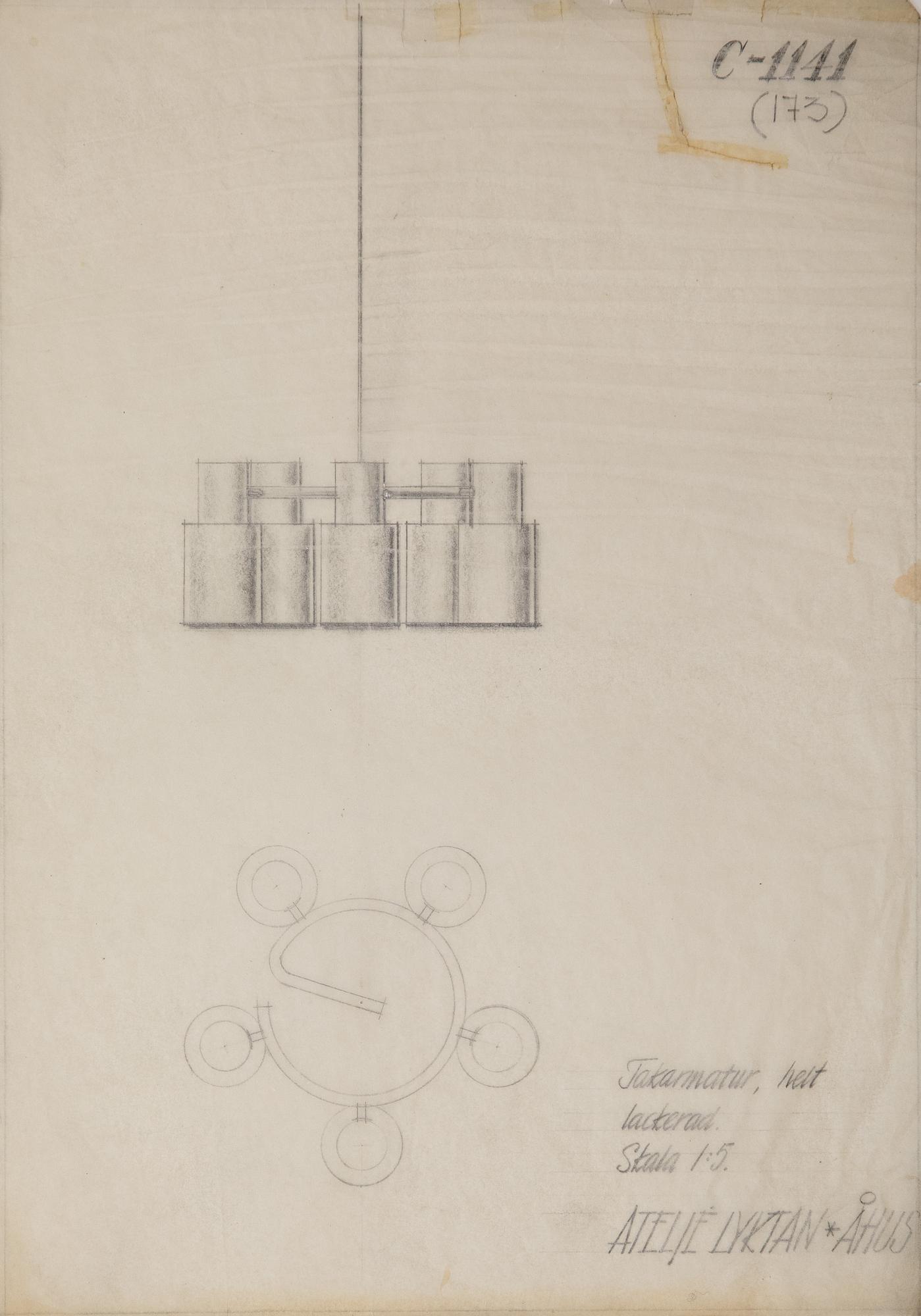 Hans Bergström, ceiling lamp, model "C-1141", Atelier Lyktan, Åhus 1950s-60s.