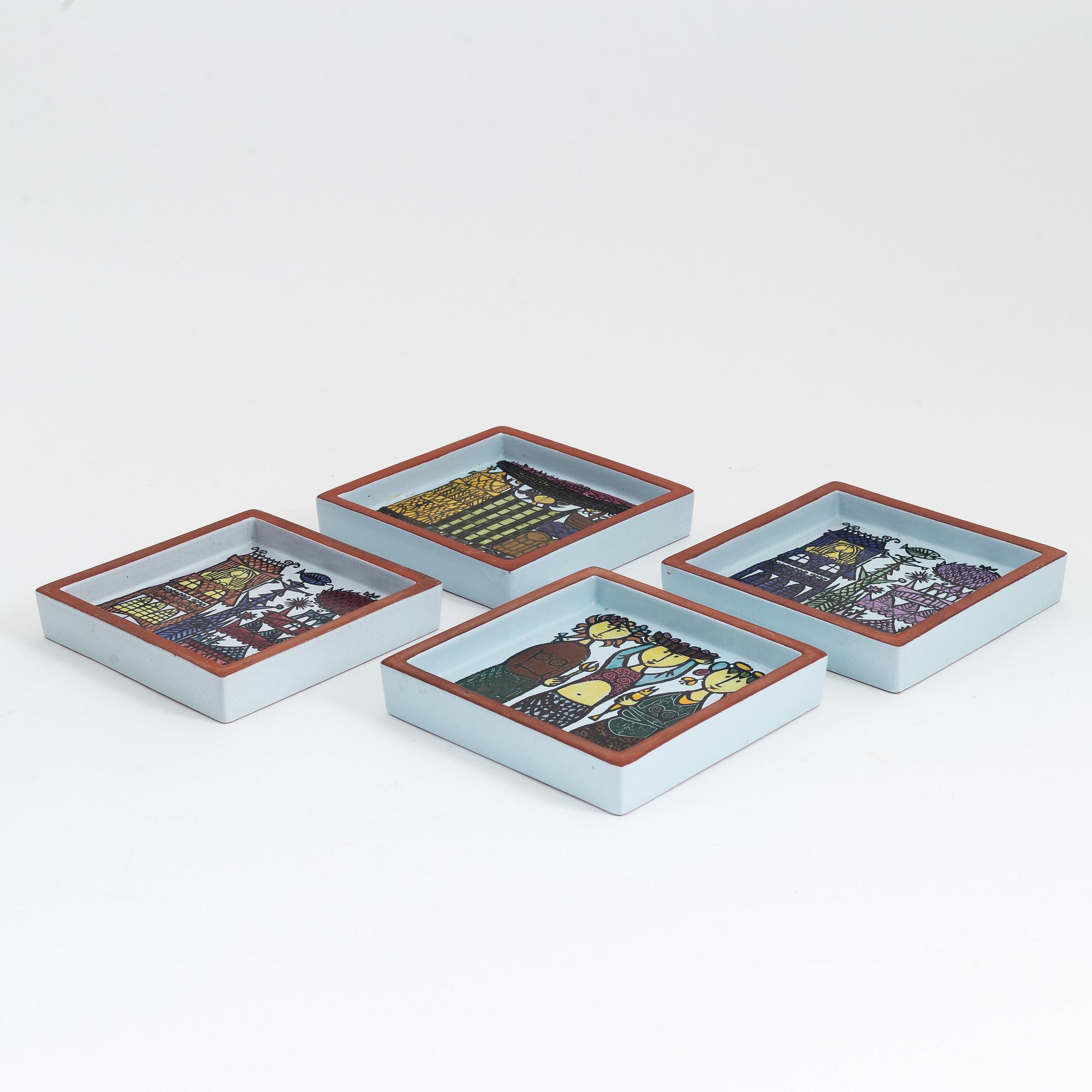 Stig Lindberg, a group of four earthenware 'Karneval' dishes, Gustavsbergs studio.