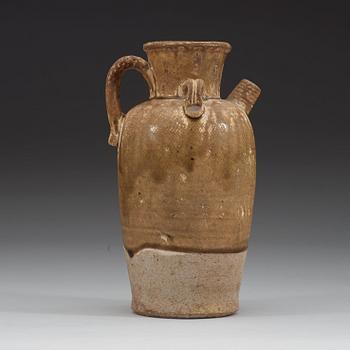 A olive glazed ewer, presumably Liao dynasty (916-1125).