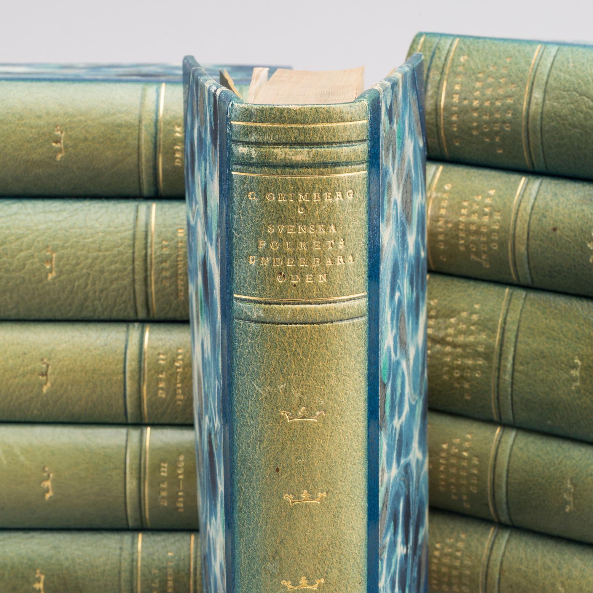 CARL GRIMBERG, "Svenska folkets underbara öden" 11 vol. Numrerad upplaga 347/1000. Signerad av författaren.