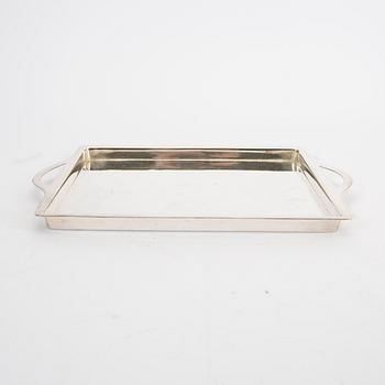 A set of three trays and two bread baskets epns England 20th century.