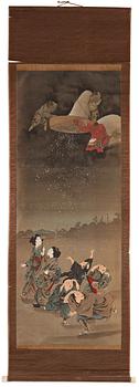 RULLMÅLNINGAR, sex stycken, tusch och färg på papper. Japan, Meiji (1868-1912).