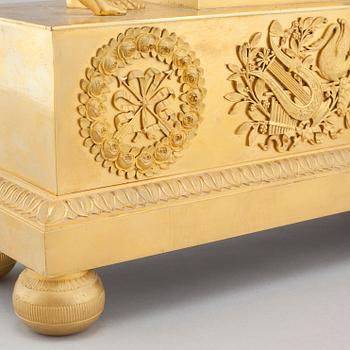 An Empire table clock, dial marked "L Ravrio Bronzier à Paris Mesnil H", fist half of the 20th century.