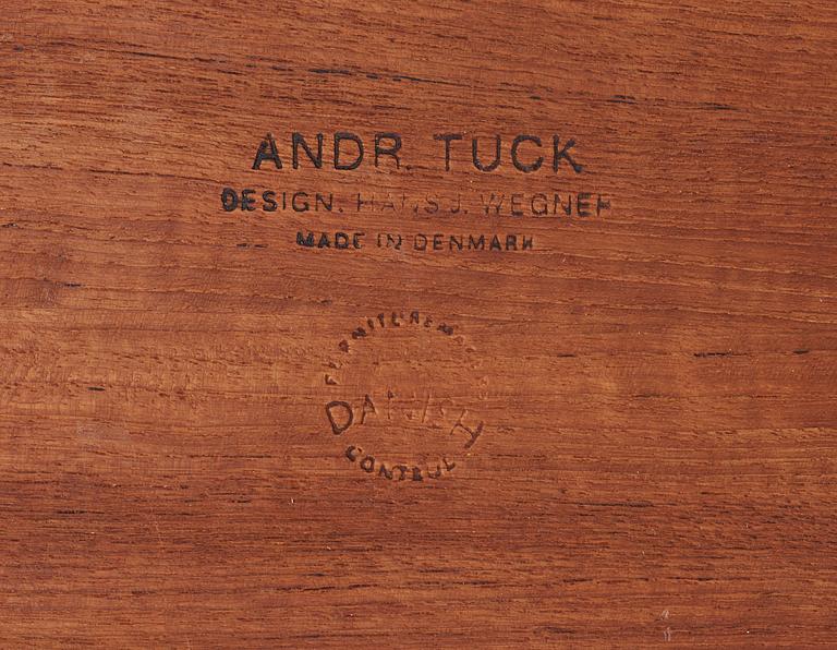 A Hans J Wegner teak sewing table by Andreas Tuck, Odense, Denmark.
